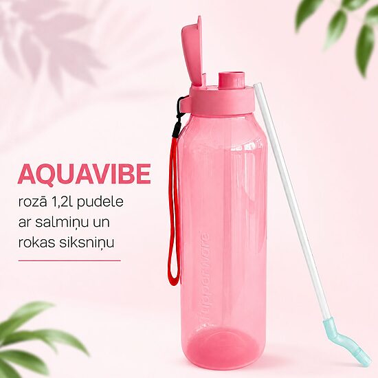 AQUAVIBE rozā 1,2l pudele ar salmiņu un rokas siksniņu 