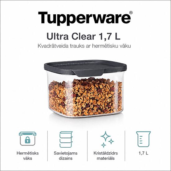 Ultra Clear kvadrātveida trauks 1,7 l